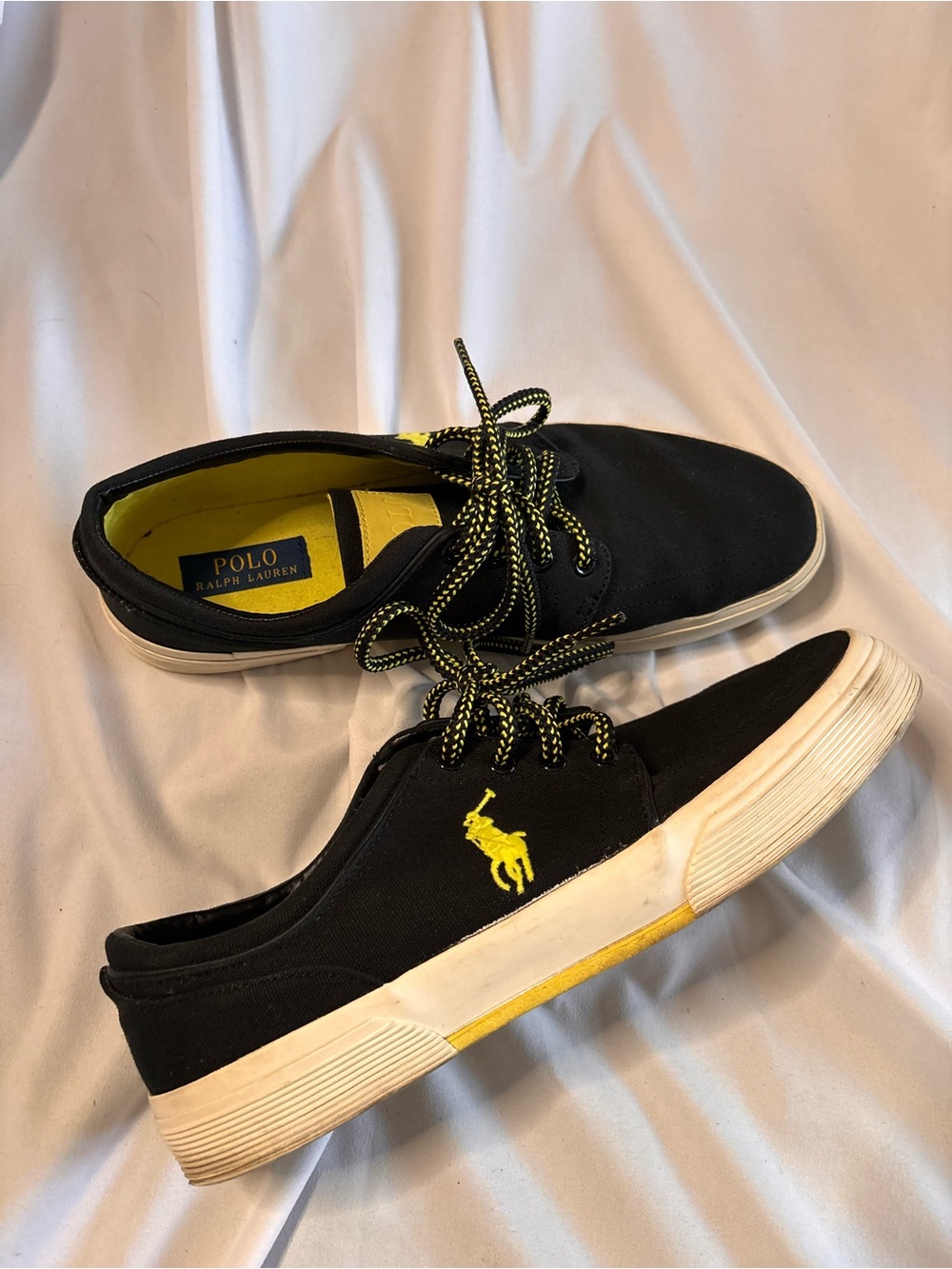 Polo by Ralph Lauren Black Canvas Sneakers with Yellow Accents